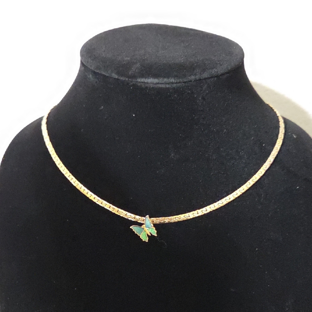 Vintage Avon Gold Tone Butterfly Choker Necklace 16.5 Inch Signed Collar Chain